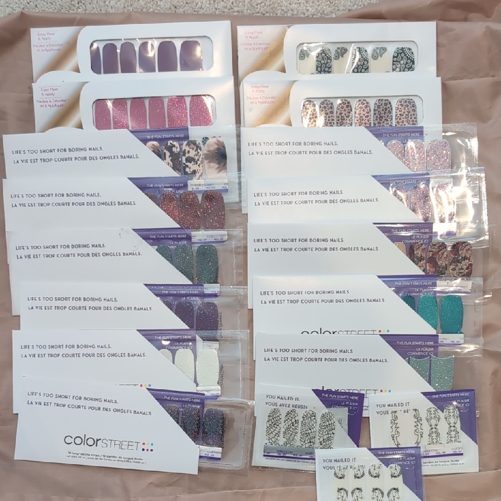 Color Street Nail Strips - Vibrant Purple, Teal, Silver, Black